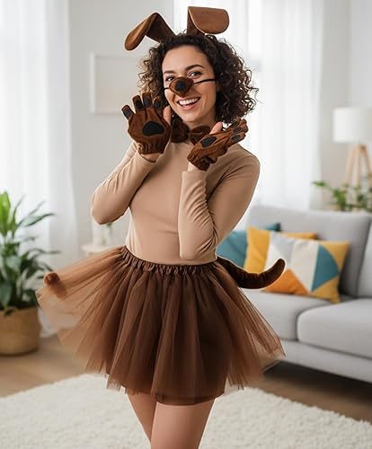 Miniatura 5 de Zhanmai Falda tutú para perro, conjunto de disfraz de animal con orejas de cachorro, diadema con pajarita, guantes de pata, falda tutú para fiesta