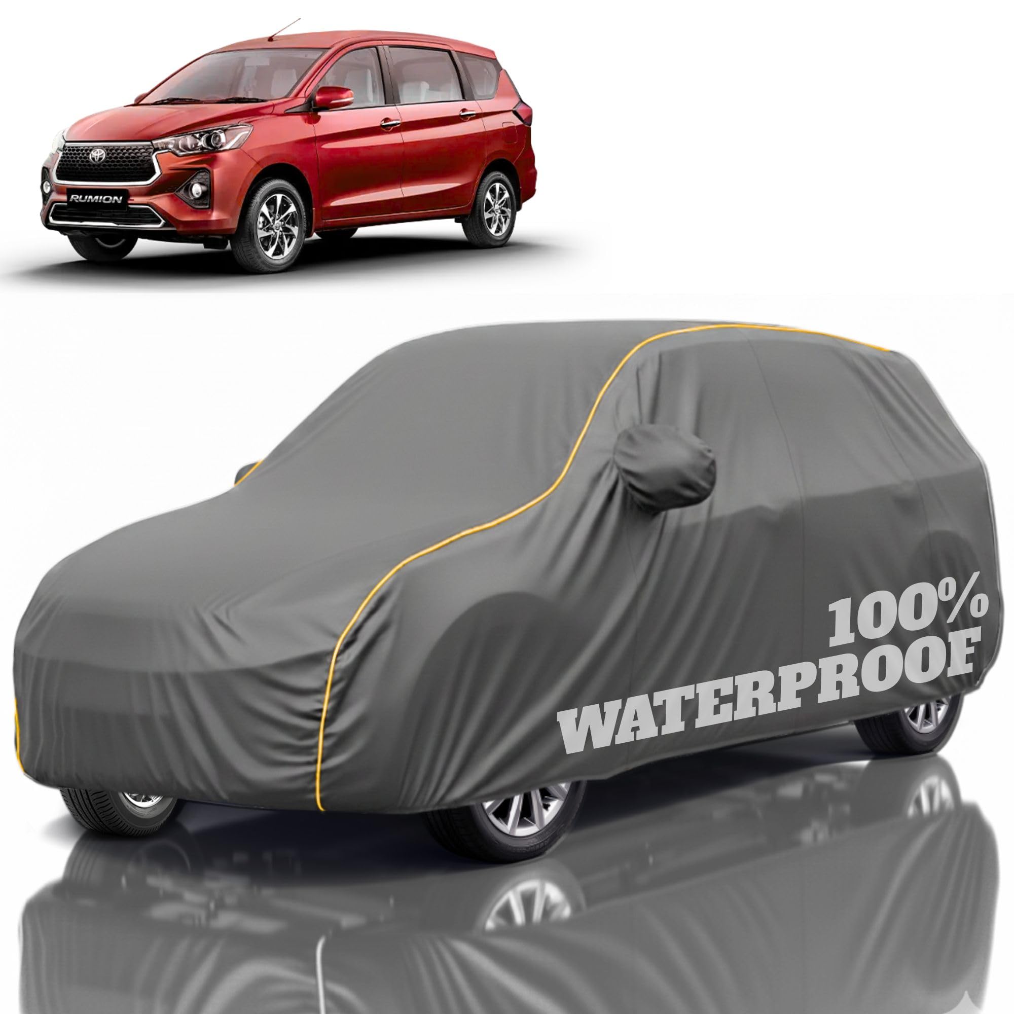 Premium Polyester Car Cover Rumion All-Weather Protection from Rain, Dust &amp; Sun | UV Resistant Fabric | Full Body Secure Fit for Outdoor &amp; Indoor Parking Grey