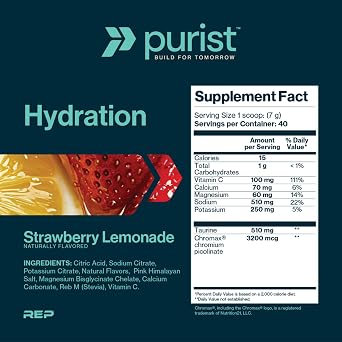 PURIST Electrolyte Powder - 800 mg, Sugar Free, NSF Certified - 40 Servings