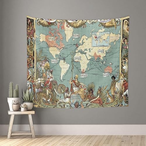 Miniatura 2 de Tapiz de mapa del mundo para colgar en la pared para niños y estudiantes, 60 x 51 pulgadas, mapa del mundo con países y ciudades principales, tapiz