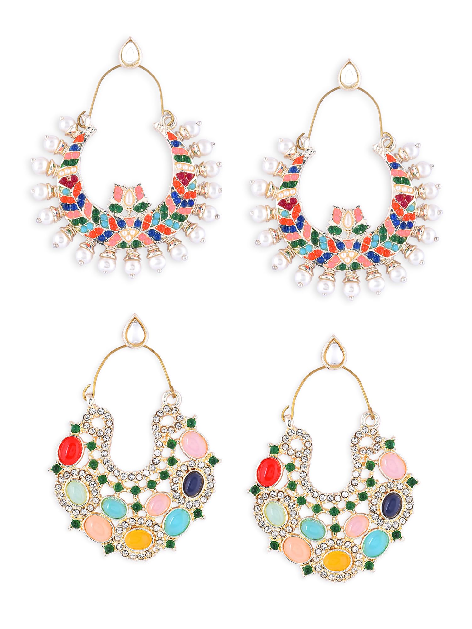 Zaveri Pearls Set Of 2 Multicolor Stones Crescent Lotus Ethnic Dangle Earring For Women-ZPFK16874 (B0CLJLHDW8) Amazon Price History, Amazon Price Tracker