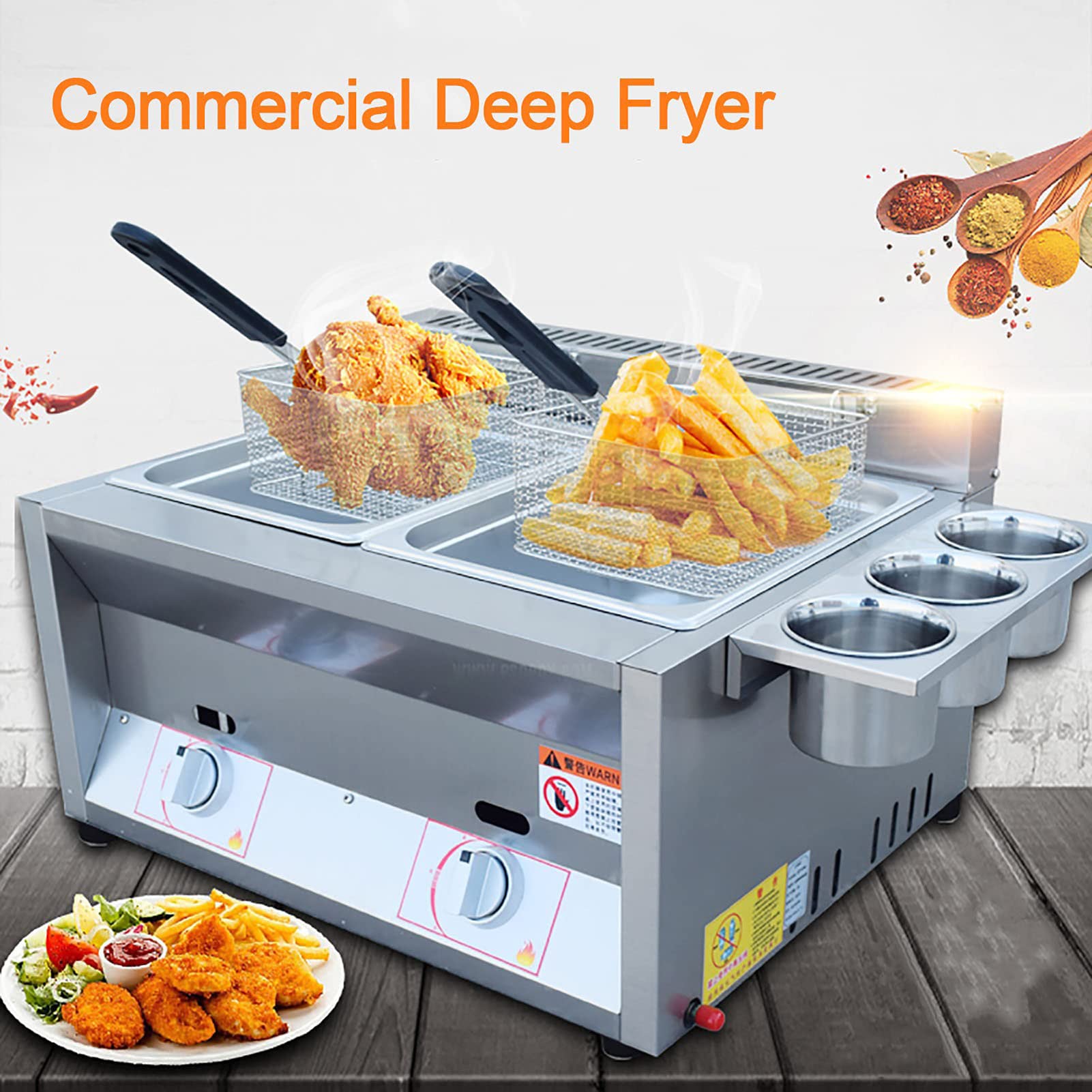 Deep Fryer Friggitrice A Gas da 12 Litri, Friggitrice Professionale da Banco a Gas da Banco in Acciaio Inossidabile Frittura Cestello Staccabili in Acciaio Inossidabile