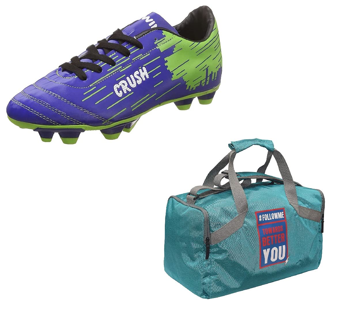 Charged Sports Bag Bouclier Follow Me Junior Cyan with Gowin Football Shoe Crush Blue Green Size-6