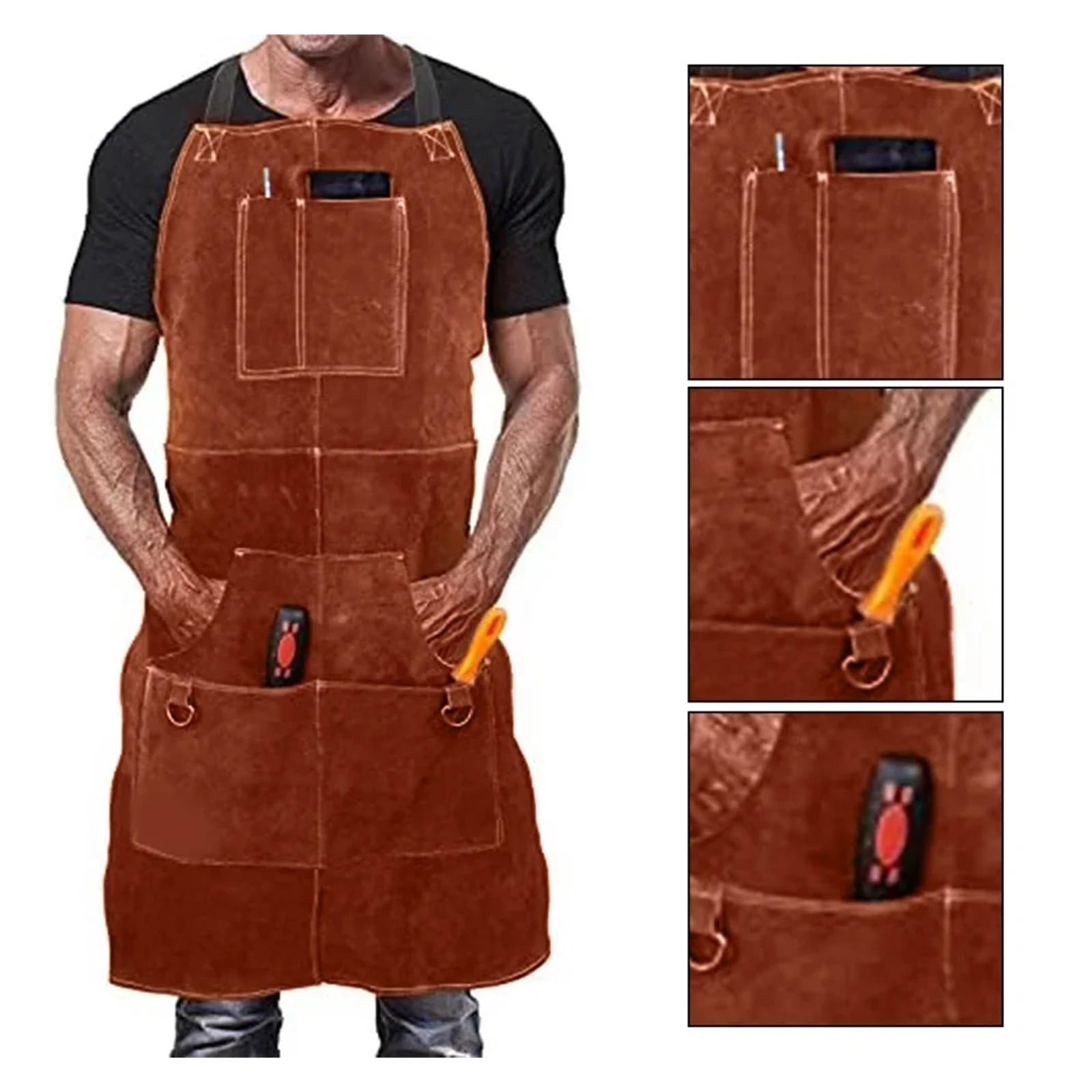 delantal cocina Delantal de soldadura cuero vaca delantal resistente taller uso Industrial profesional almacenamiento herramientas cobertura pecho a rodillas