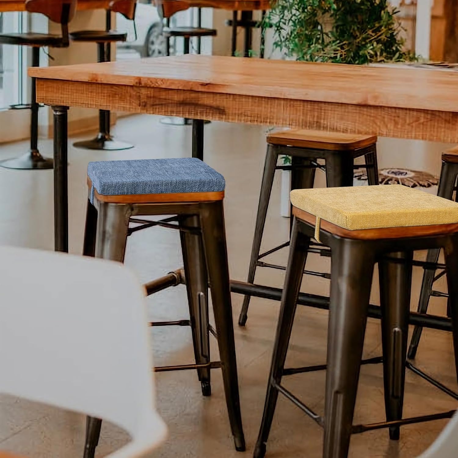 baibu 12x12 Inches Stool Cushion Square with Ties Set of 4, Non-Slip Bar Stool Cushion Square Seat Cushion with Machine Washable Cover - 4 Cushions Only (Blue, 12x12x1.5in)