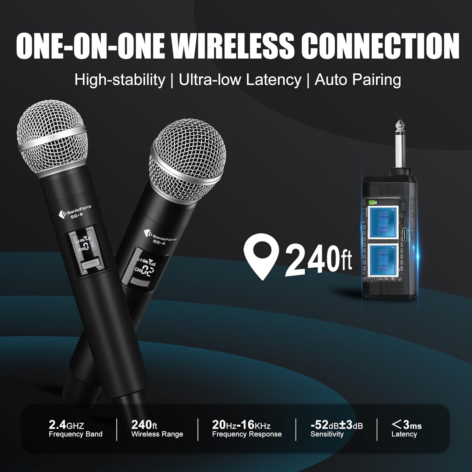 Wireless Microphones - Dual Rechargeable Handheld Mics with Receiver - 240ft Range - Karaoke Microphone for Singing, Speaking, Meeting and Events - Image 4
