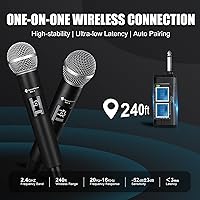 Vista 4 de Micrófono Inalámbrico - Micrófono de Karaoke para Cantar - Micrófonos Inalámbricos Recargables con Receptor de Doble Canal - Alcance de 240 pies
