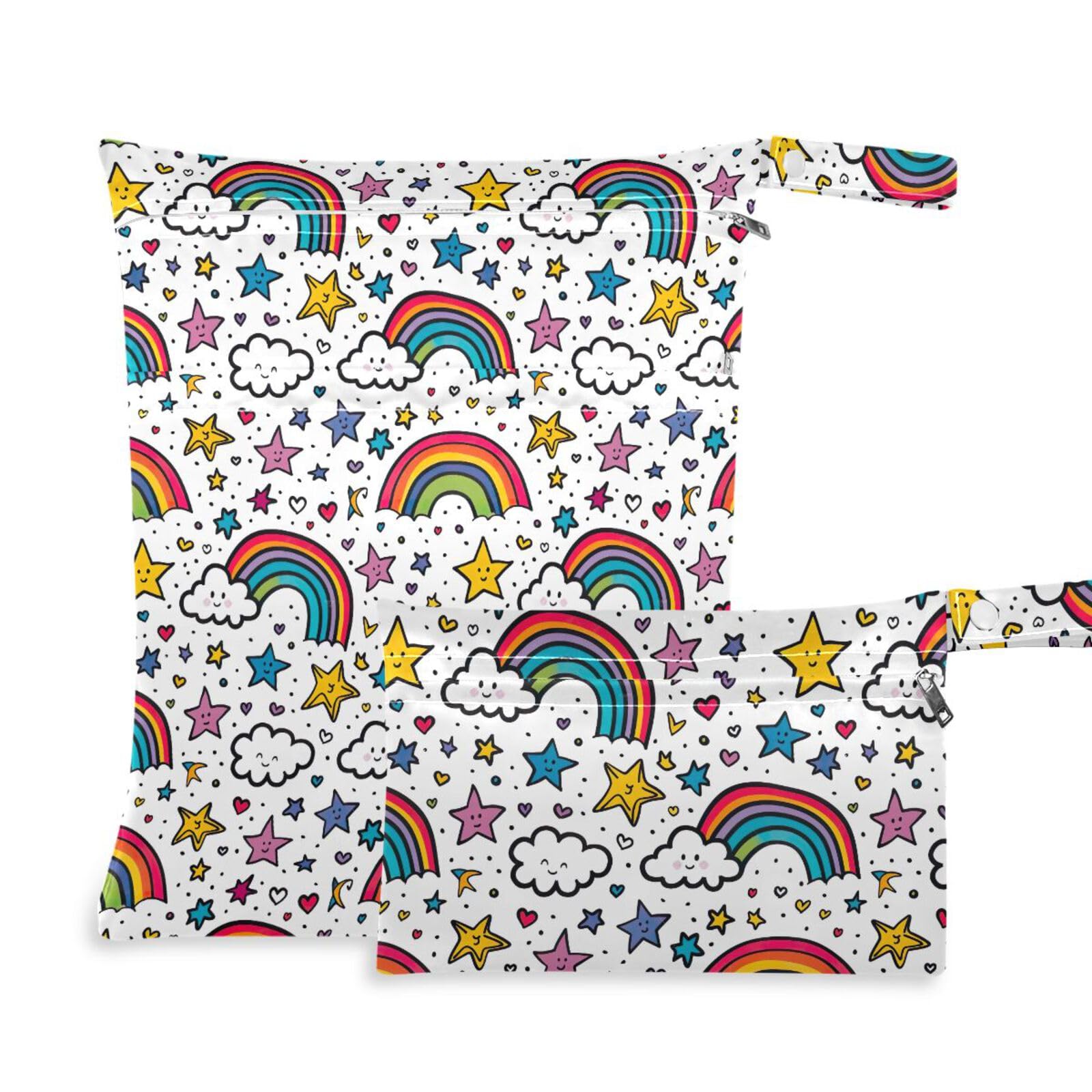 Coikll Wet Dry Bags for Cloth Diaper 2 Pack Waterproof Yoga Gym Bag for Swimsuit Wet Clothes Baby Items-?Rainbow Graffiti?