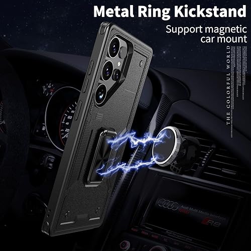 Miniatura 2 de Marsrider Funda a prueba de golpes para Samsung Galaxy S22 Ultra con soporte 3 formas de soporte Parte trasera de fibra de carbono mate y