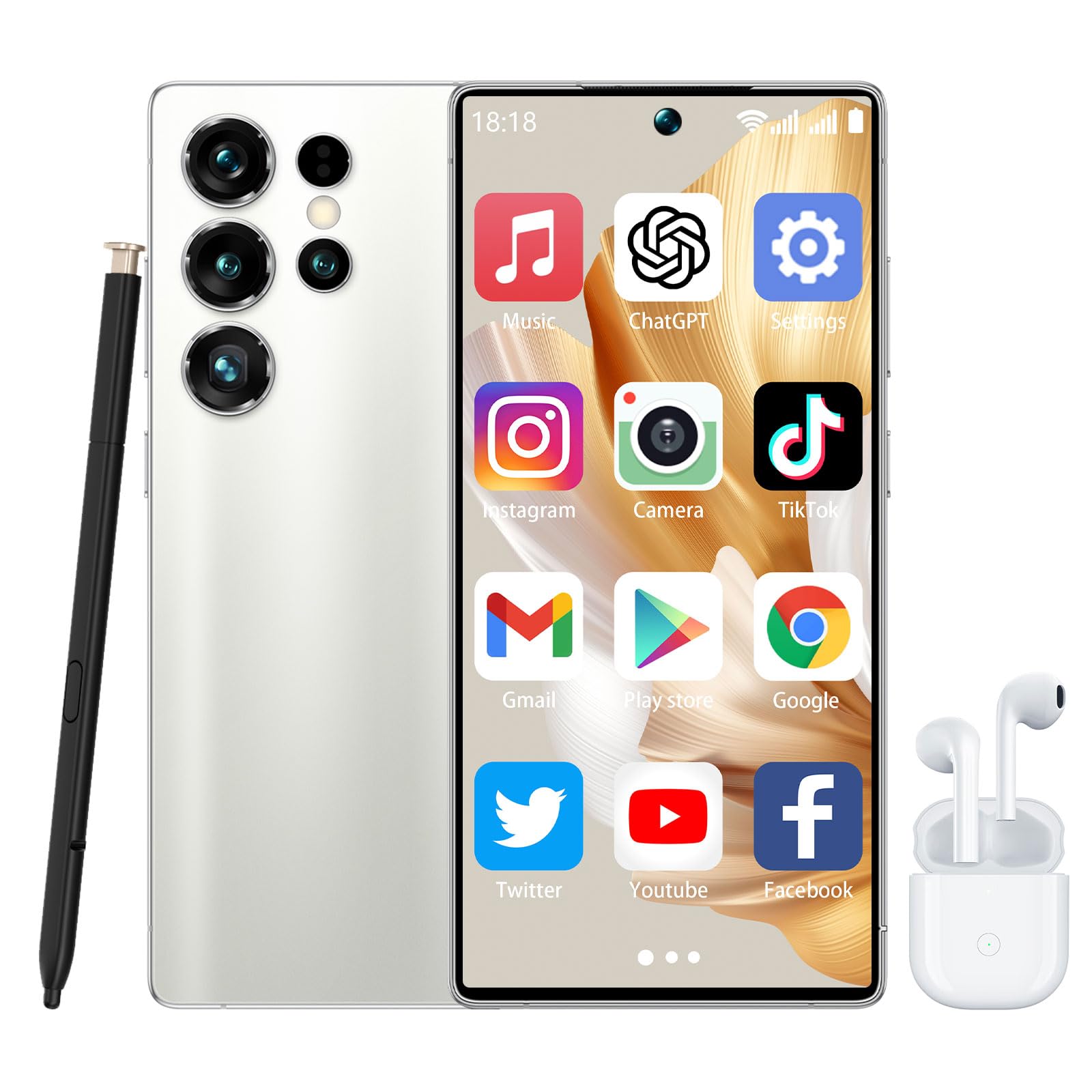 Smartphone HD da 6,8 Pollici con Penna, Telefono Grande Schermo 4G Sbloccato, Riconoscimento facciale/Doppia Scheda SIM/3800 mAh, Telefono Ultra-Sottile Auricolare Bluetooth Incluso
