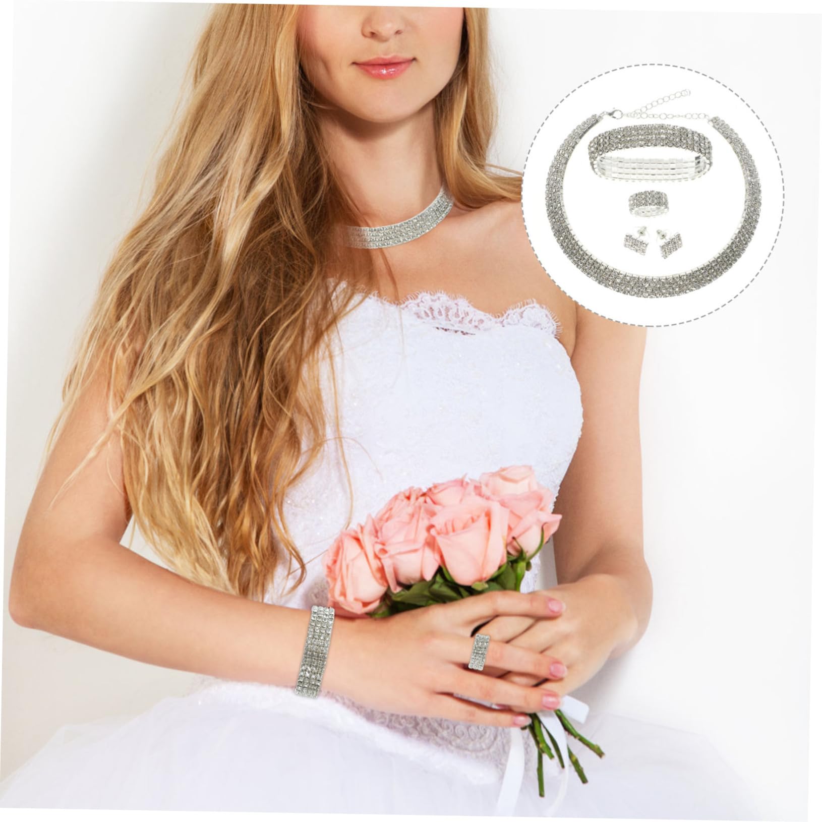 CALLARON Gargantilla De Aleación Para Mujer Traje De Plata Para Mujer Pendientes De Novia Pulsera