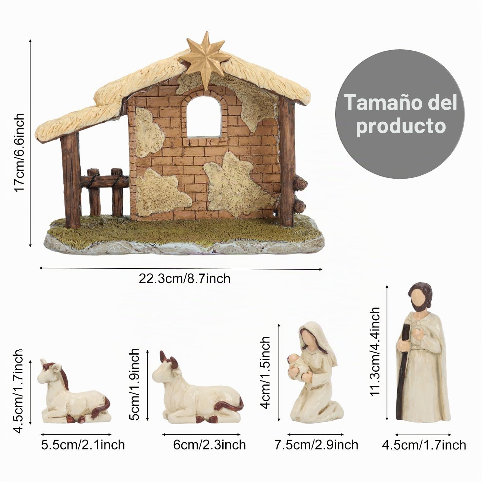 Topsky Set Completo de Belén Navideño con Iluminación - 5 Figuras Pintadas a Mano, Incluye Niño Jesús - Decoración de Adviento y Regalo Cristiano para Familiares y Amigos
