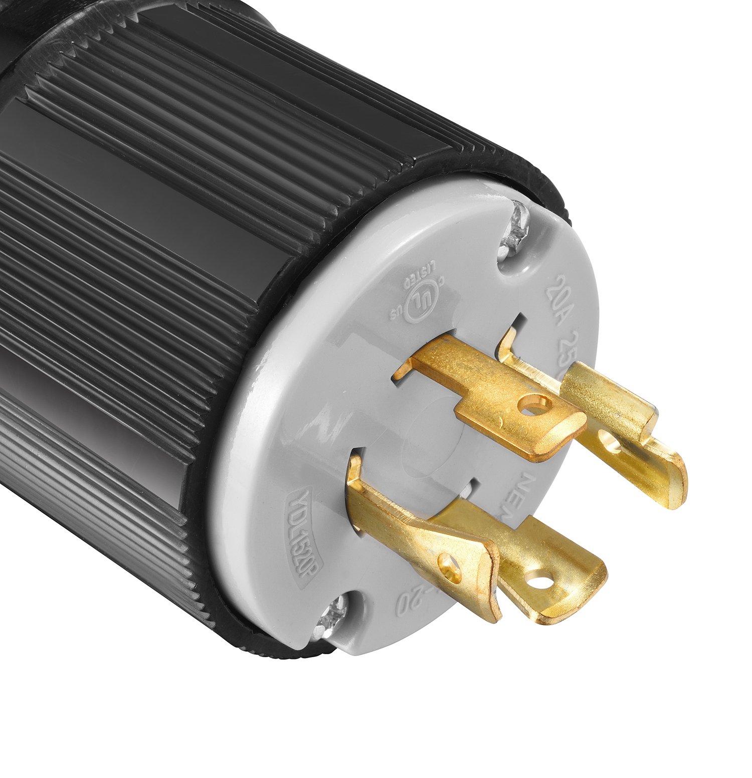 Connecteur mâle NEMA L15-20P répertorié UL, 20 A 20 A, AC 250 V 250 V, 3 pôles-4 fils, jointoiement, verrouillage par torsion, noir et gris