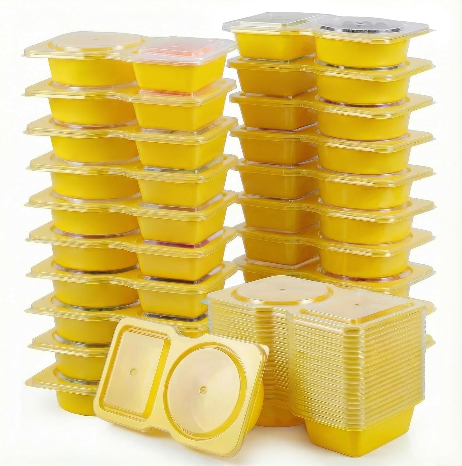 Woobroo 40 Pack Double Compartment Condiment Containers Reusable Snack Containers With Lids – Leakproof Bento Box Style Snack Pots With Compartments For Portion Control（Yellow）