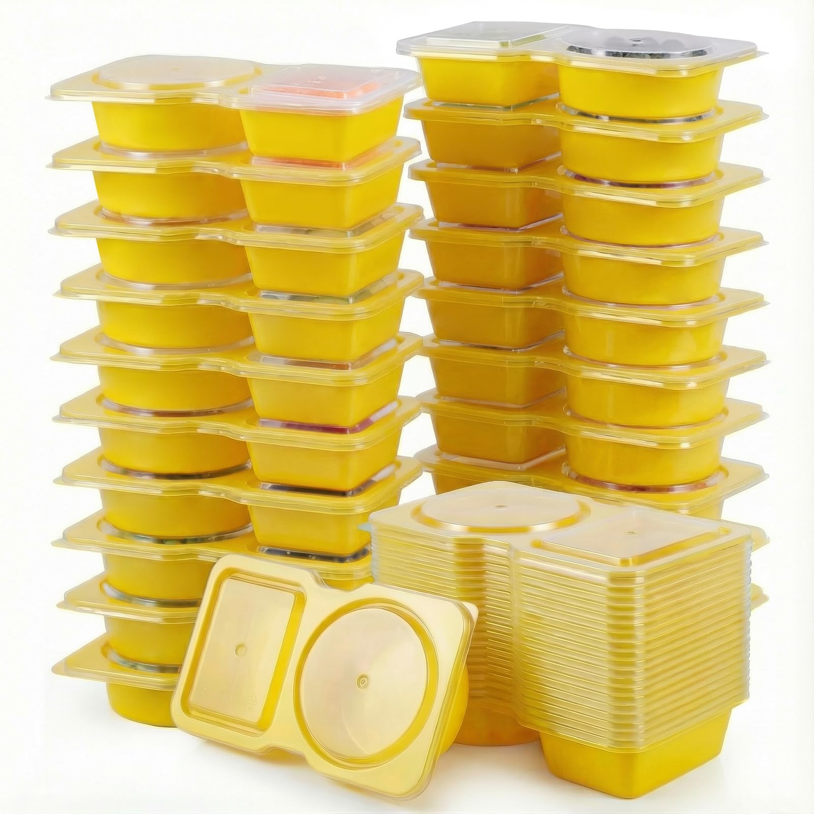 Woobroo Yellow 40 Pack Double Compartment Condiment Containers Reusable Snack Containers With Lids - Leakproof Bento Box Style Snack Pots With Compartments For Portion Control（Yellow）