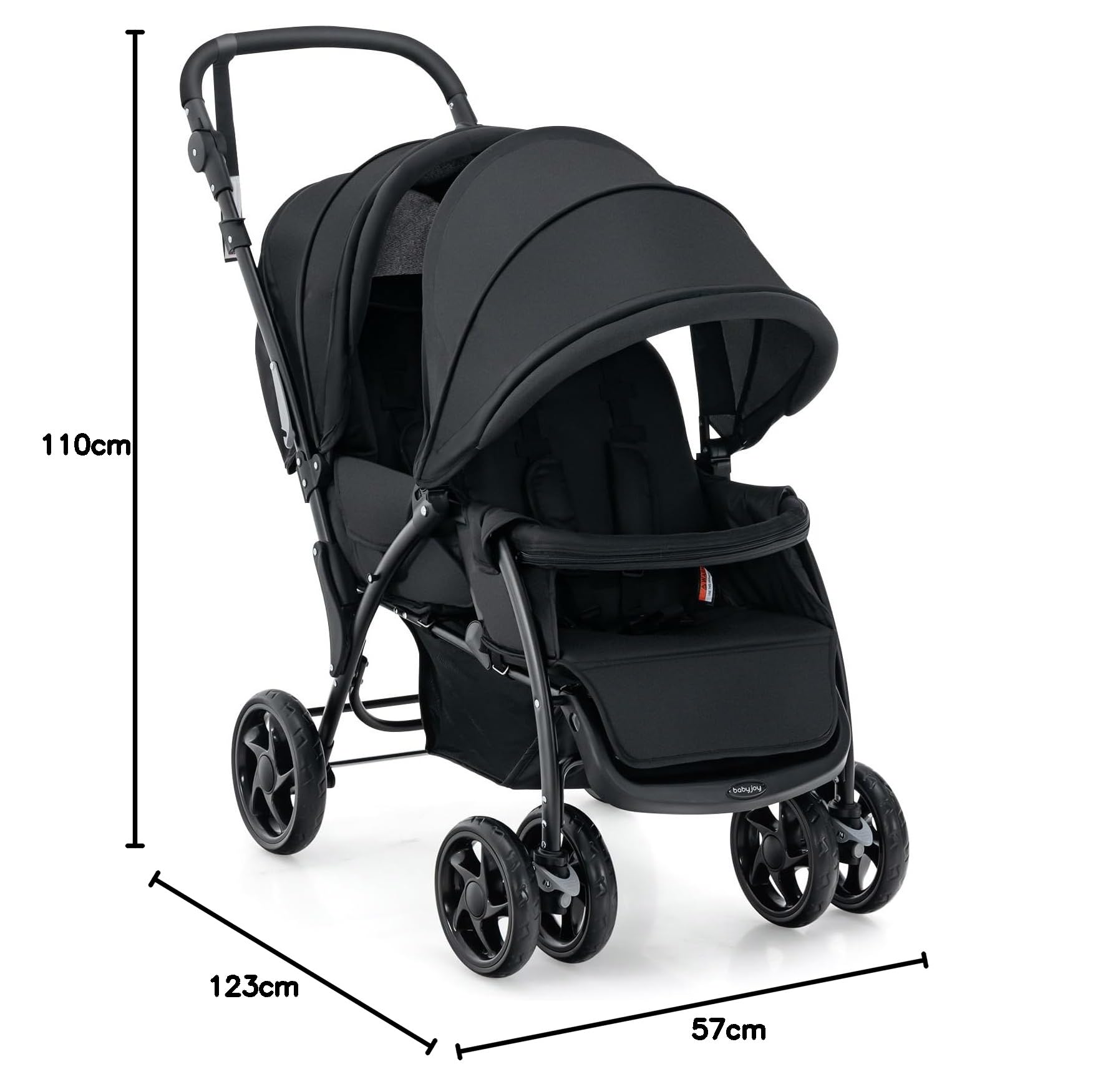 GOPLUS Carrito Gemelar, Silla de Paseo para Gemelos con Respaldo Ajustable, Toldo y Cinturón de Seguridad de 5 Puntos, Cochecito Doble Plegable para Bebés de 0-3 Años (Negro)