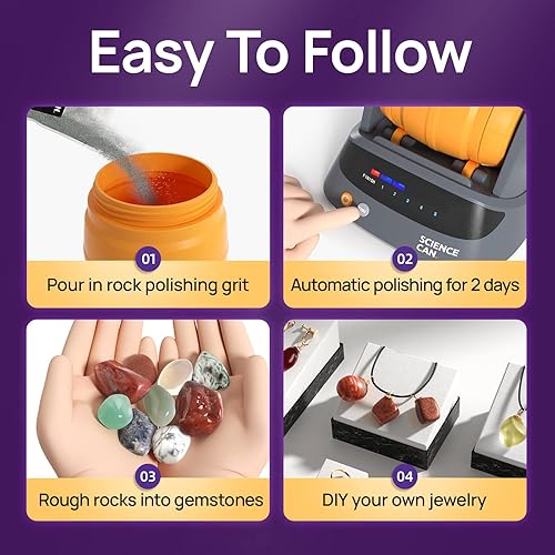 Miniatura 2 de Science Can El kit de vaso de roca para niños incluye 9 piedras preciosas ásperas, granos de pulido, cierres de joyería, cubierta de reducción de