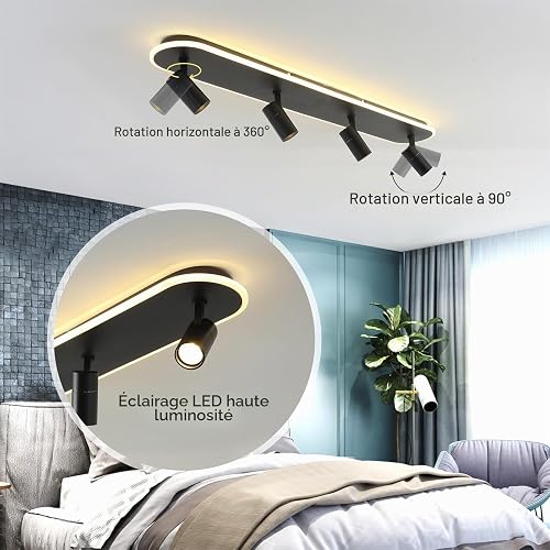 GEADI Plafoniera LED Soffitto 110cm, 58W Plafoniera da Soffitto Nera - 6