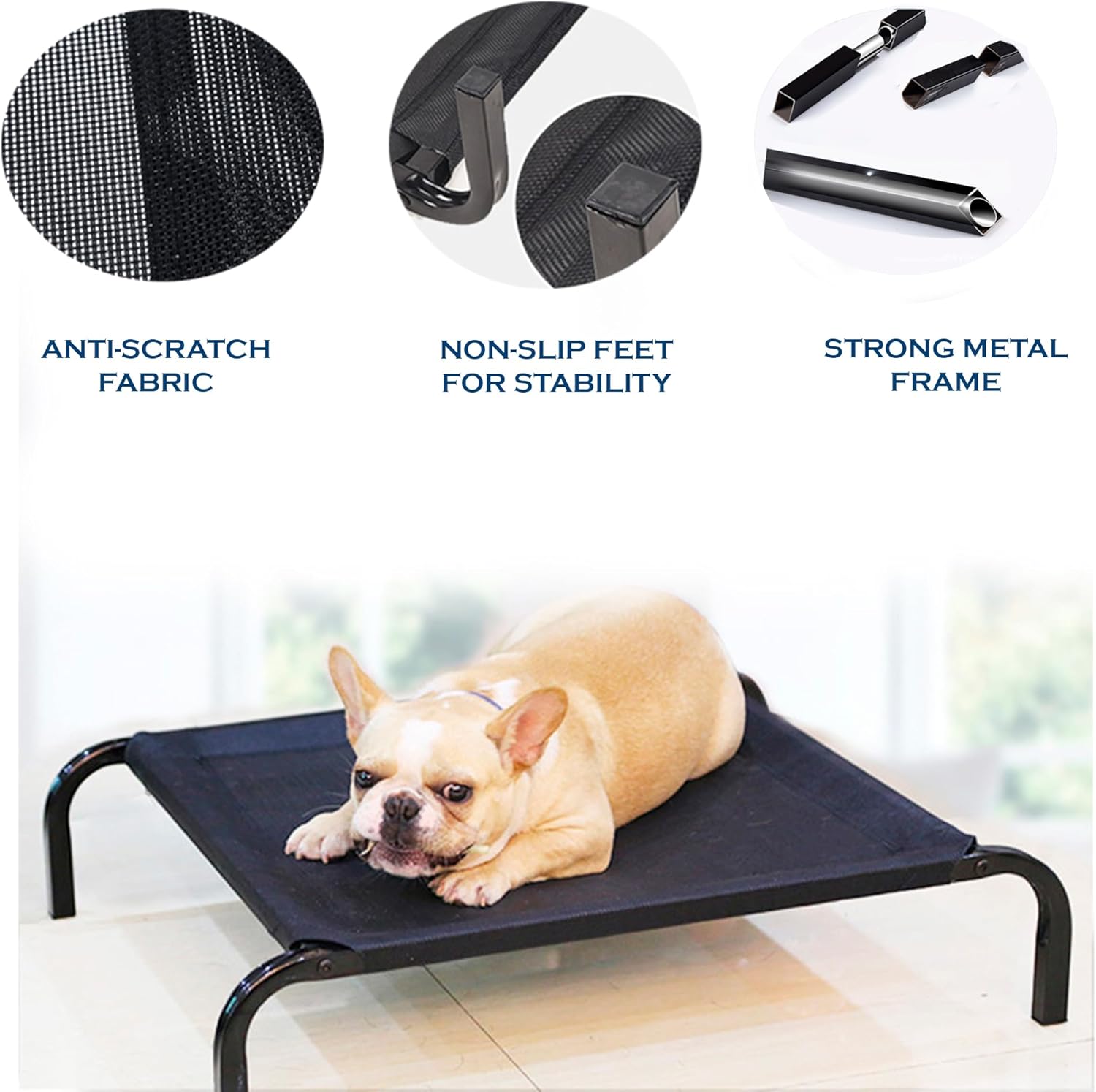 review Elevated Dog Bed, Pet Bed, Medium Size with Measures 35.4x23.6 x 5.9in, Portable Bed with a Non-Slip Firm Structure, Easy to Assemble Black