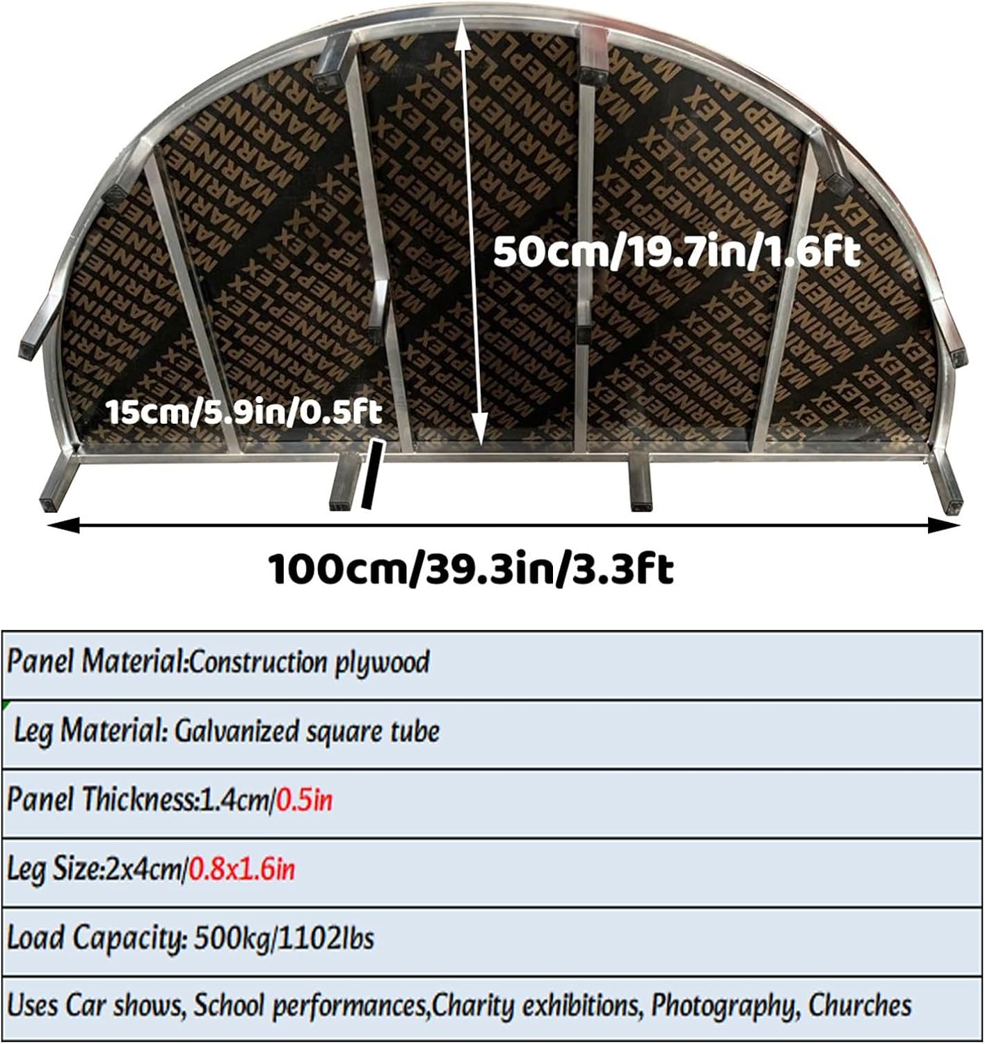 3.3/3.9ft Semi-Circular Portable Stage Children's Stage Platform，Compact Platform Stages for Concert Events Performances at School(3.3x1.6ft/39.3x19.7in)