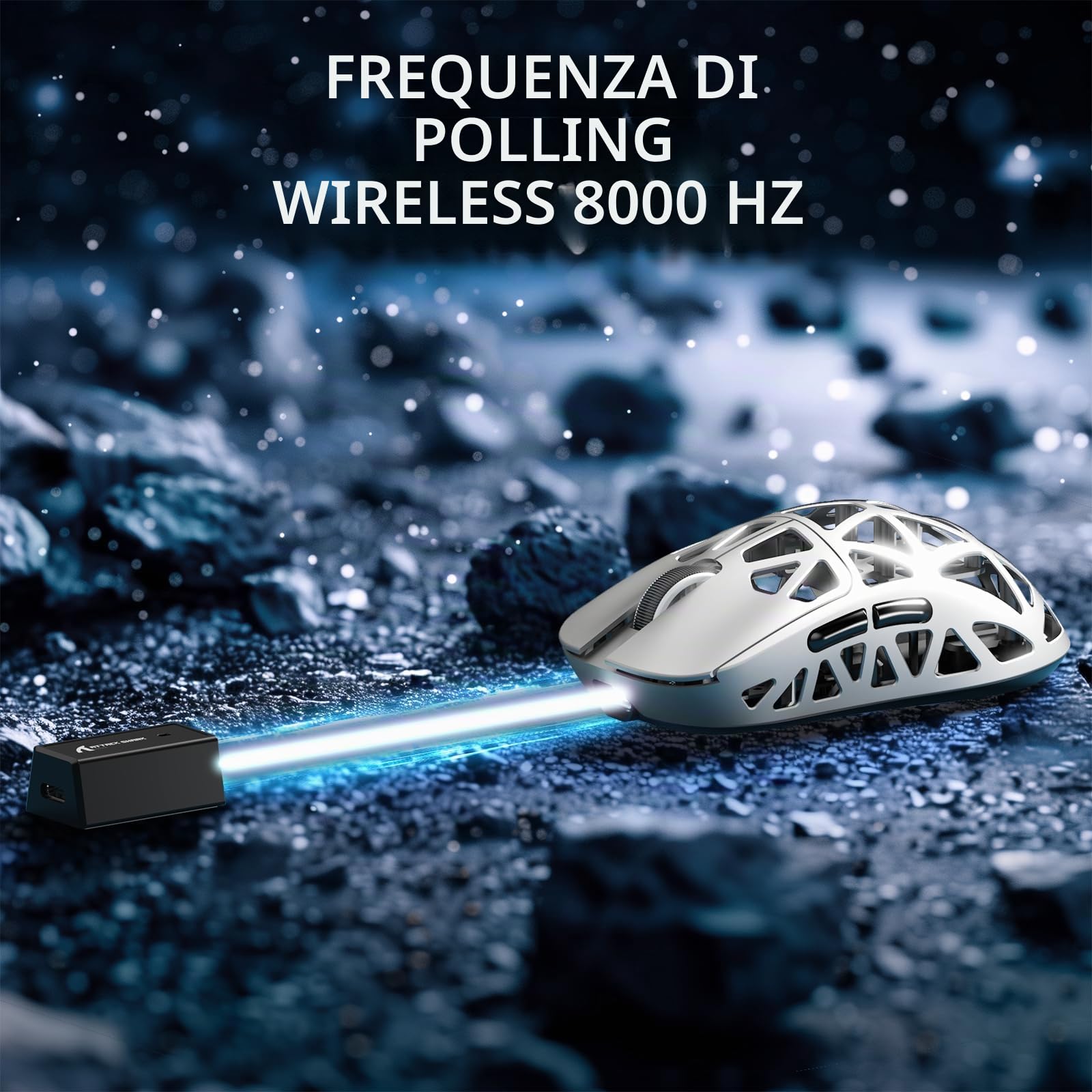 ATTACK SHARK R2PRO 45g SUPERLIGHT Gaming Mouse in Lega di Magnesio, PixArt PAW3950, 42000DPI, Wireless 8000Hz Tasso di Polling, G502 Mouse da Gioco, 2.4G/BT/Cablato, con Cavo a Spirale, PC/Mac, Bianco