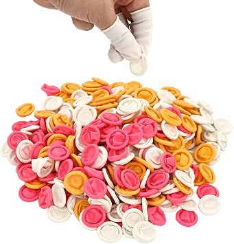 400 Pcs Finger Cots, Disposable Finger Protectors for First Aid, Injury Protection, Keeping Dressing Dry and CleanYellow, White, Pink
