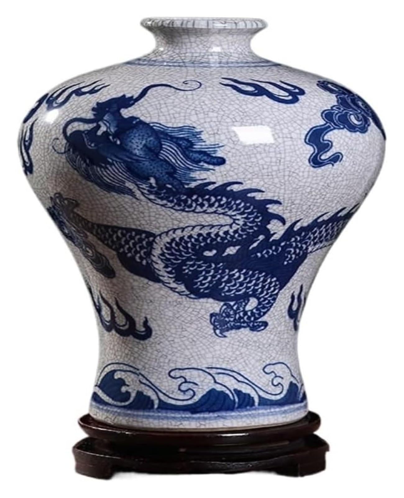 Bzgpmfud Bule Vase Desktop Flower Glass Blue And White Porcelain Dragon Pattern Cracked Glaze Ceramic Antique Home Ornaments Vase(E)-Blue-F(B)