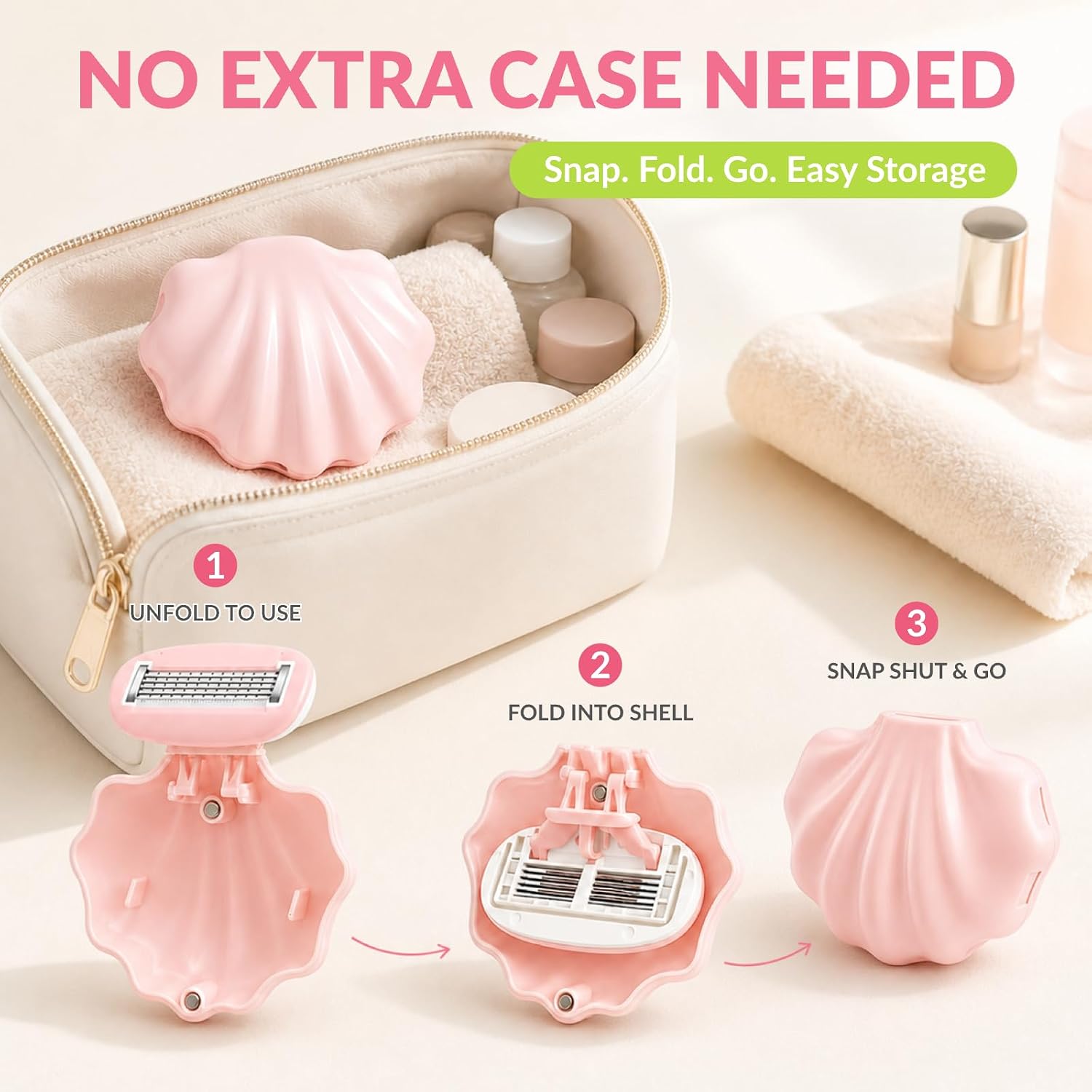 Foldable Travel Razor for Women, 5-Blade Razor, Pink