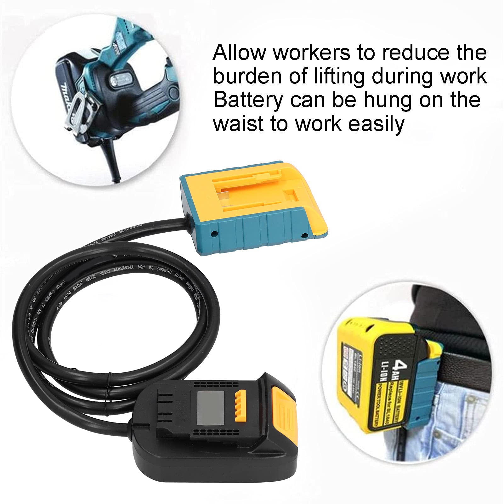 Adaptador Torvex, Adaptador de batería de Litio Convertidor de Montaje Remoto con Cable de extensión de 1,5 m para reducción de Peso de Herramientas eléctricas portátiles