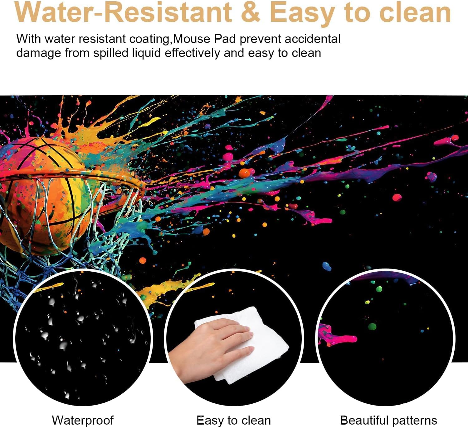 Basketball Splash Mouse Pad, Colorful Paint Splash Design Desk Mat with Non Slip Rubber Base, Smooth Surface Computer Mouse Pad for Sports and Gaming Lovers,35.4 x 15.7 in