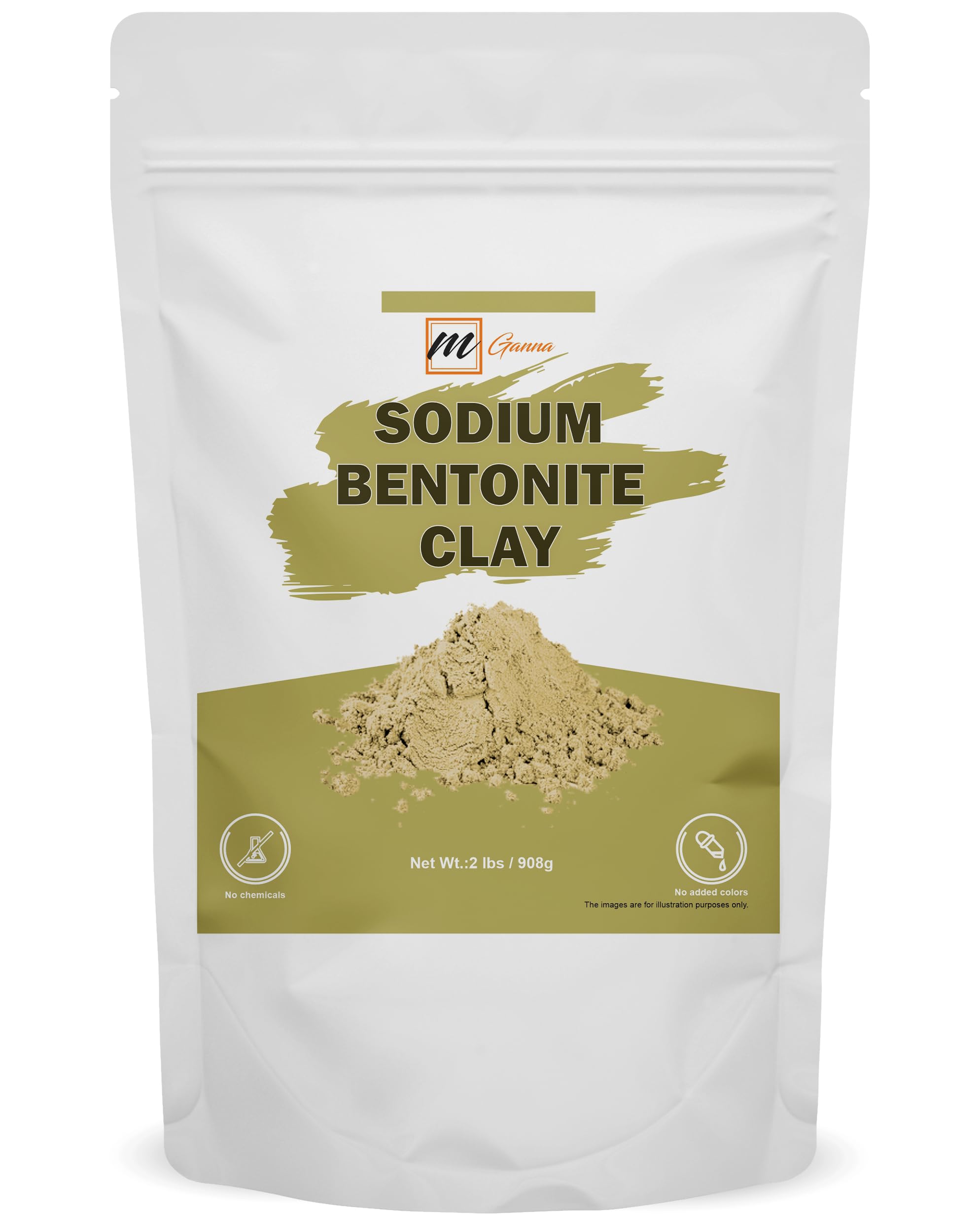 mGanna 100% Natural Sodium Bentonite Clay Powder for Facial Masks, Creams, Body Wraps, Soft Peels and Scrubs and Soap Making 2 LBS / 908 GMS