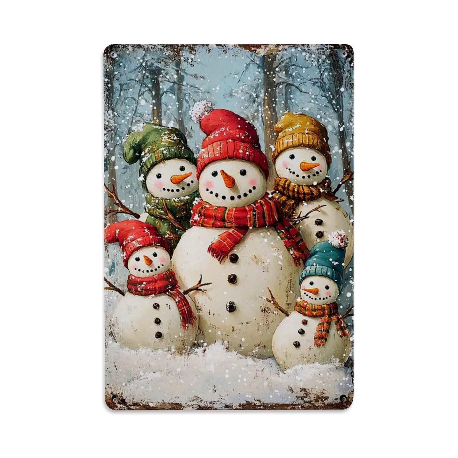 Snowman Family Winter Scene Art Retro Metal Tin Sign, Vintage Decor Art Poster for Bar, Home, Man Cave, Kitchen, Laundry Room Gift 8x12Inch