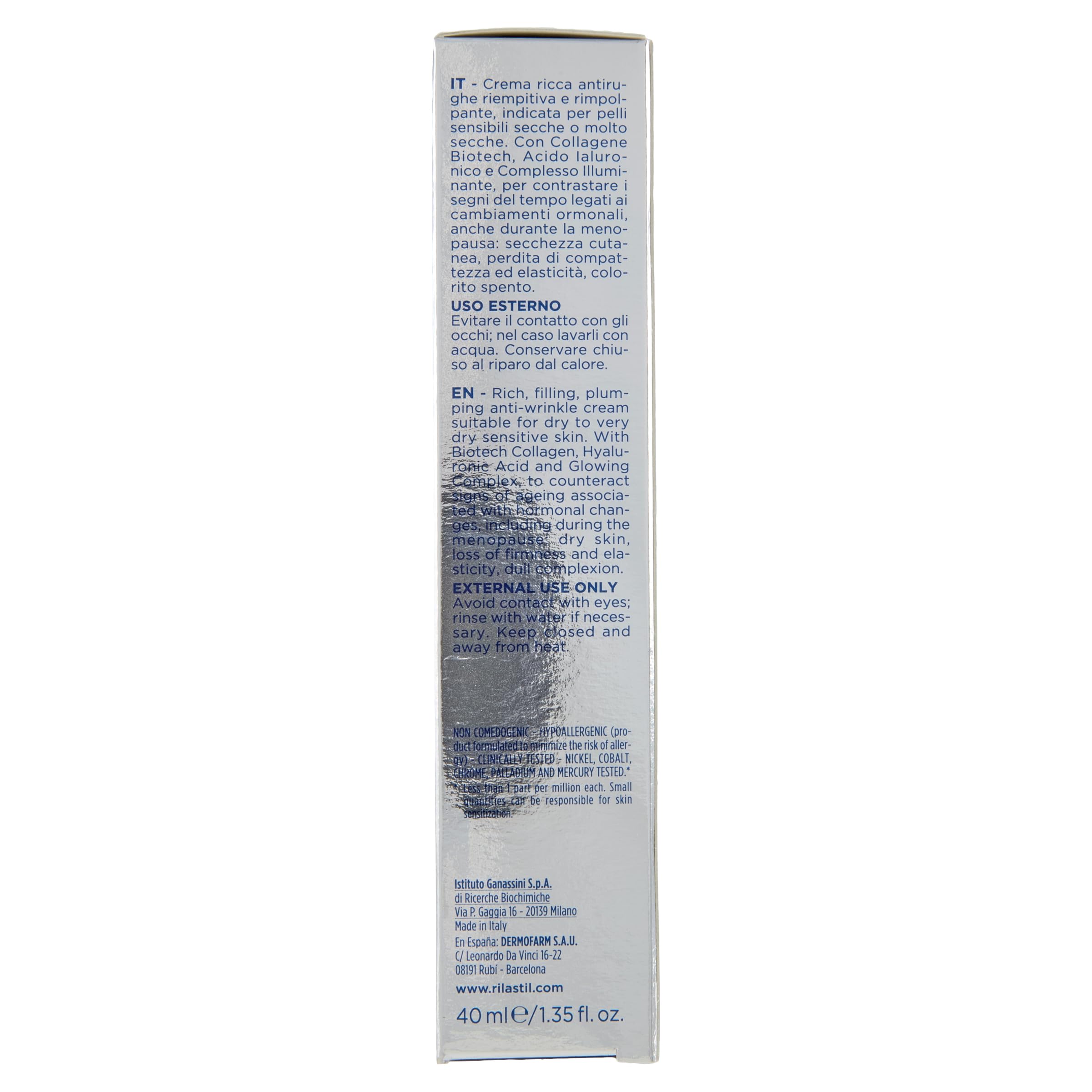 Rilastil Progression(+) Crema Ricca Antirughe Riempitiva e Rimpolpante, Trattamento Rughe Marcate, Antiaging, Rimpolpante per Pelli Mature con Collagen, Acido Ialuronico, Confezione da 40 ml