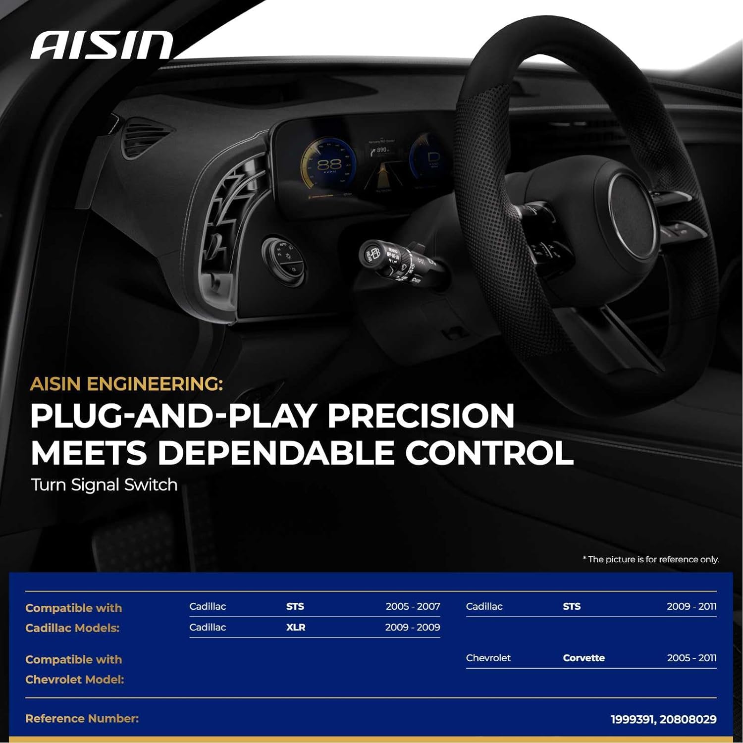 AISIN AFTERMARKET TSSGM-00291 Turn Signal Switch Multi-Function Combination Switch - Compatible with Chevrolet Corvette 2005-2011, Cadillac STS 2005-2007&2009-2011, XLR 2009