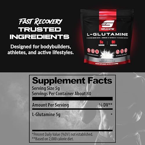 Miniatura 4 de Granite L-Glutamina en polvo (fermentado), recuperación y apoyo inmunológico, 80 porciones
