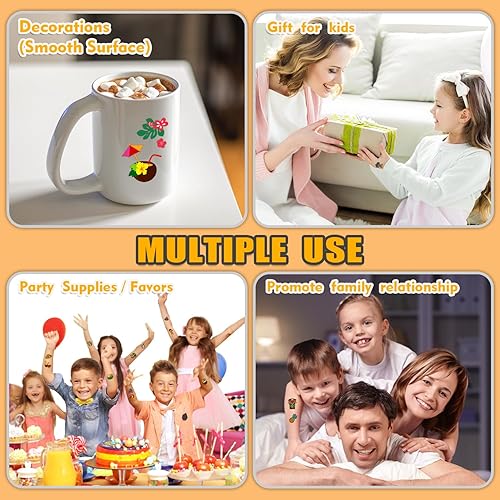 Miniatura 6 de Partywind 408 tatuajes hawaianos para decoraciones de fiestas, suministros de recuerdos de fiesta hawaianos Luau para niños y niñas, tatuajes