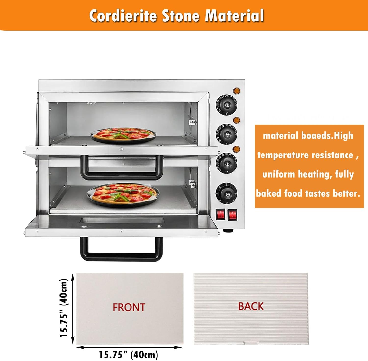 INTSUPERMAI Commercial Pizza Oven Double-Deck Stainless Steel PCountertop Electric 16" Pizza Oven, 3000W 220V
