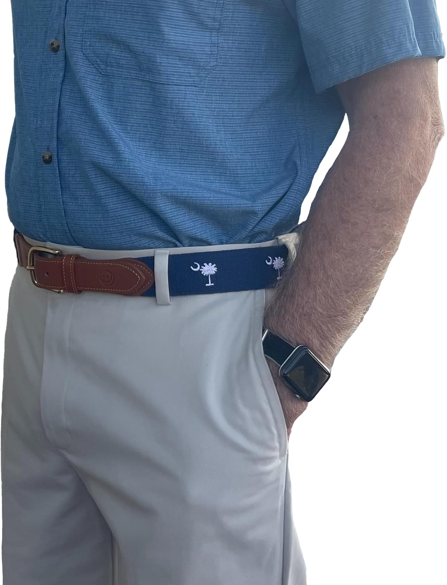 South Carolina Flag Crescent Moon Palmetto Tree Award-winning Design and Genuine Leather Web Embroidery Belt
