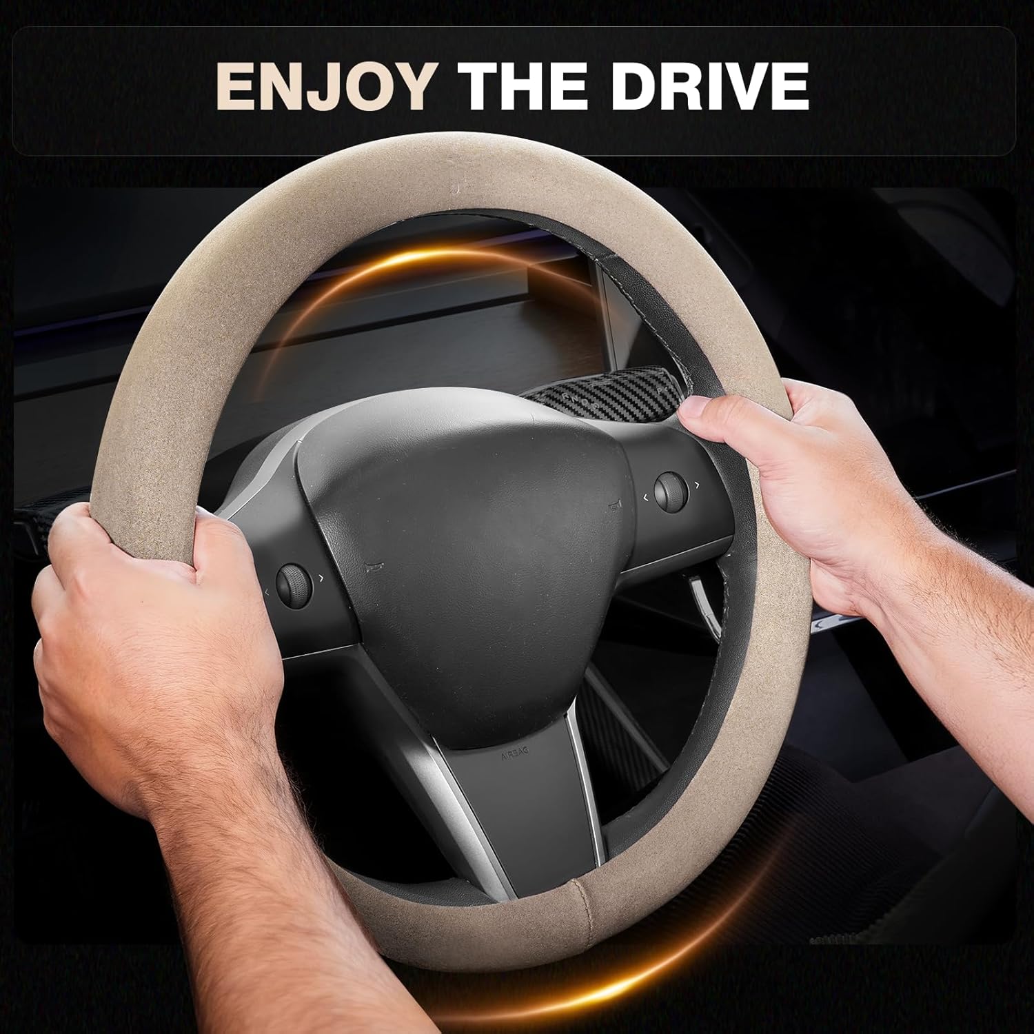 FLORICH Winter Steering Wheel Cover, Microfiber Suede Car Steering Wheel Covers with Anti-Slip Lining, Breathable Elastic Car Steering Wheel Protector Soft, Universal Standard Size 14-15 inch - Image 2