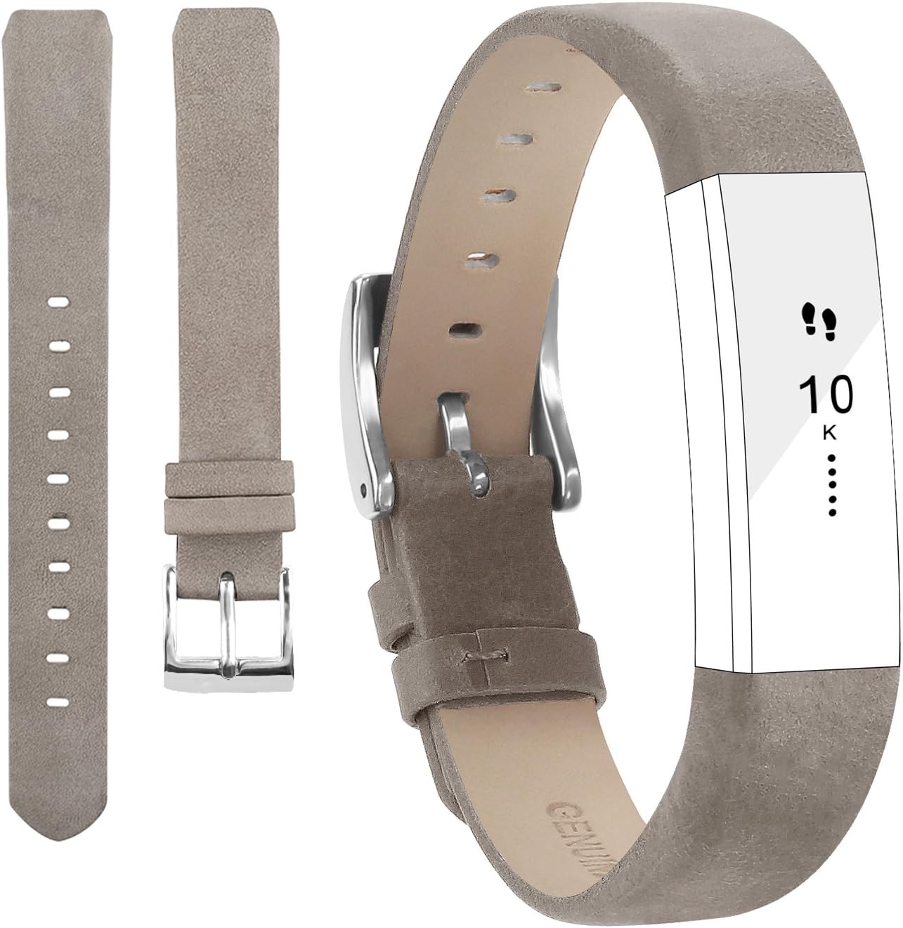 POY Replacement Bands Compatible for Fitbit Alta and Fitbit Alta HR, Genuine Leather Wristbands (Matte Gray)