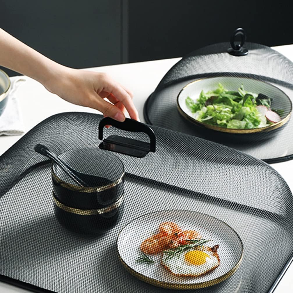 2pcs Mesh Food Cover Stainless Steel Food Tent Dining Table Food Lid Dish Cover Bugs, Reusable Fine Mesh Food Covers for Outdoors