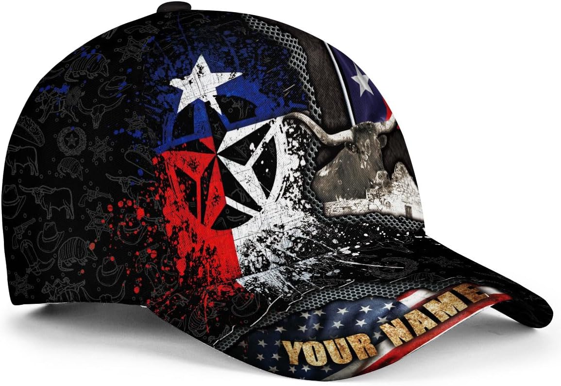 Personalized Texans Caps for Men, Custom Name Texas Baseball Cap, Customized Texans Hats, Mens American Flag Hat