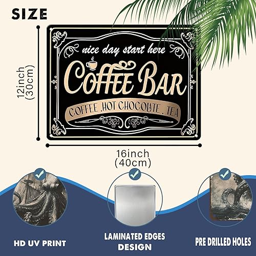 Miniatura 2 de Letreros de barra de café para estación  Letrero de té de chocolate caliente con café, letrero de metal vintage para cafetería, bar, cocina,