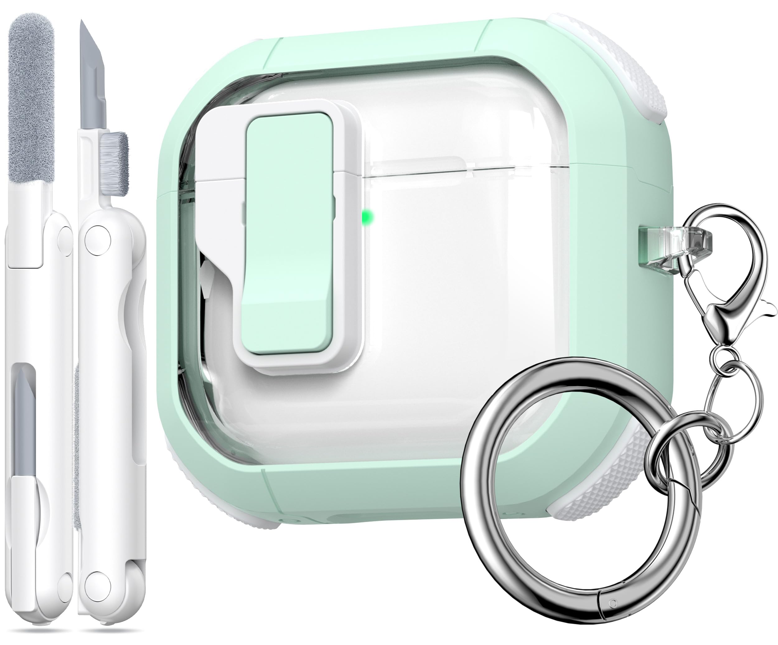 MHYALUDO for AirPods 4th Generation Case Cover, Transparent Design with Automatic Pop-Up Lid, Includes Cleaning Tool, Durable and Shockproof for AirPods 4 Case 2024, Mint Green