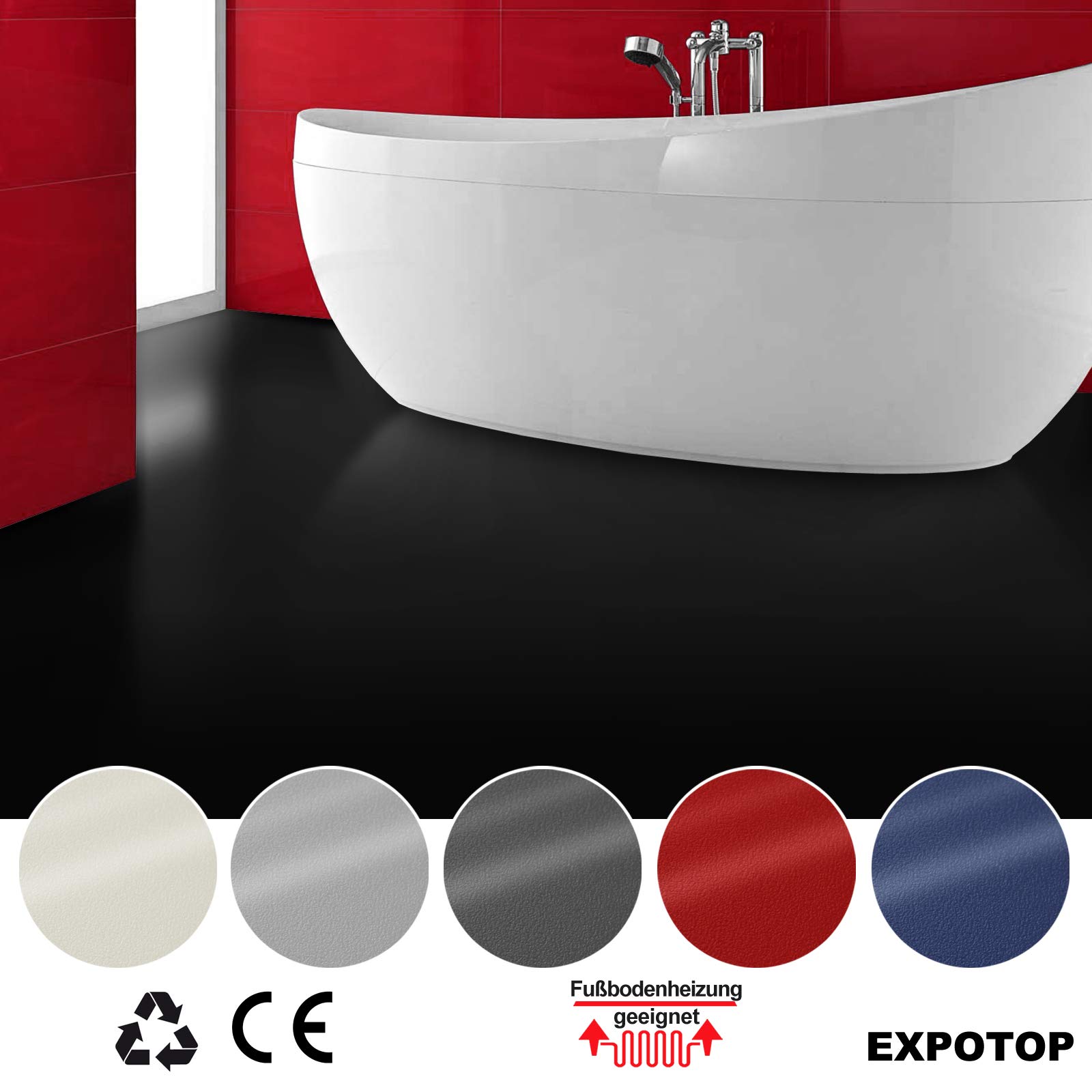 Floordirekt - Revêtement de sol en PVC sur mesure - Noir - 100 x 500 cm - Résistant et facile d'entretien - Design intemporel