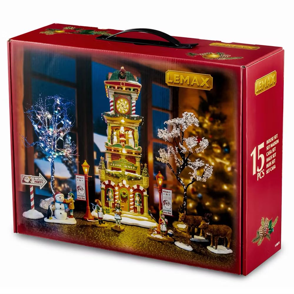 Amazon.com: Lemax The Village Square Clock Tower Set, House Set