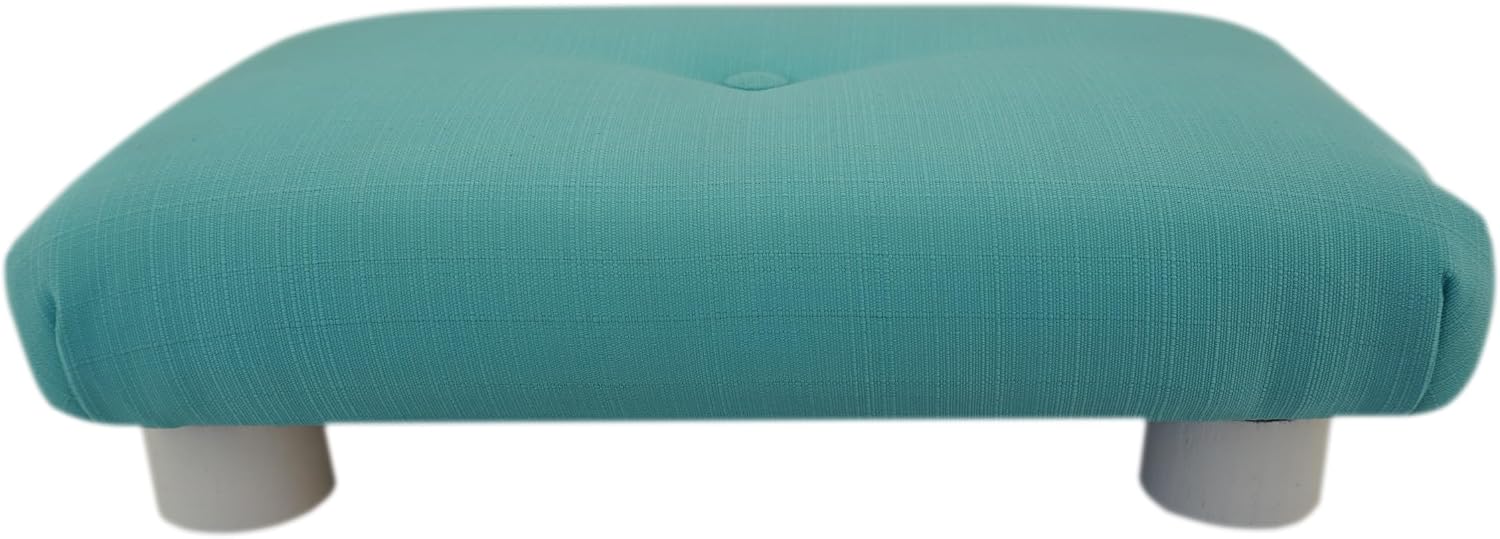 Handmade Padded Foot Stool 3" Tall, White Round Legs, Pool Party Fabric, (Made in The USA)