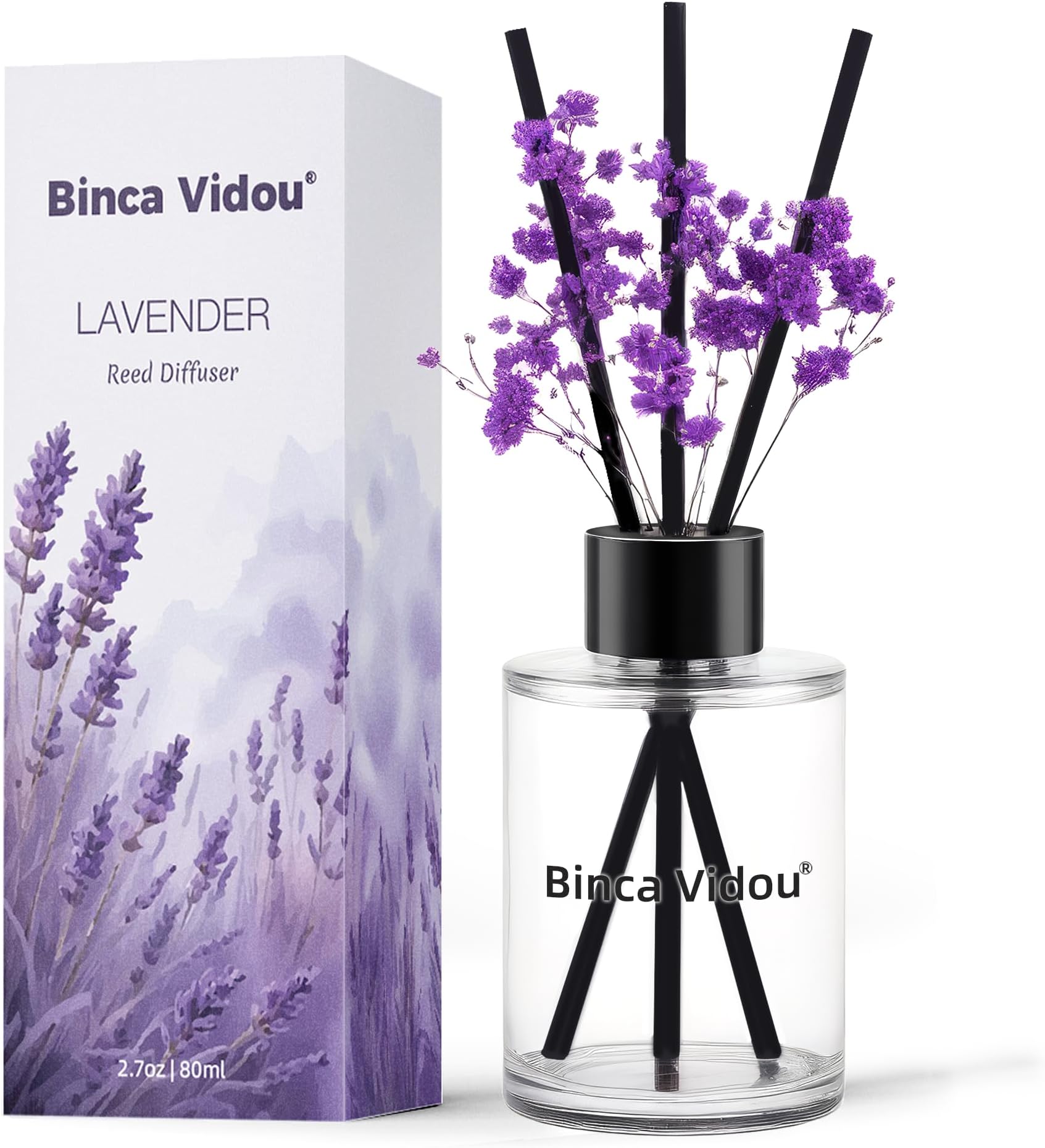 Reed Diffuser, 80ml Lavender Reed Oil Diffusers Set for Office Decor Bedroom Living Room Aromatherapy for Gift Idea & Stress Relief