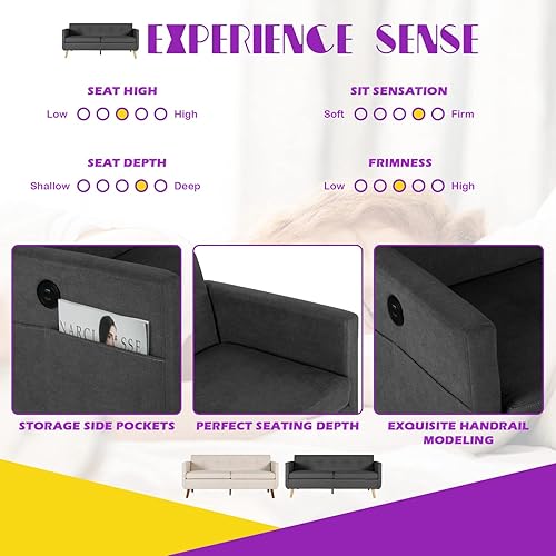 Miniatura 6 de TYBOATLE Moderno sofá tapizado con botones de 2 plazas con 2 puertos de carga USB, asientos de tela de mediados de siglo para espacios pequeños,