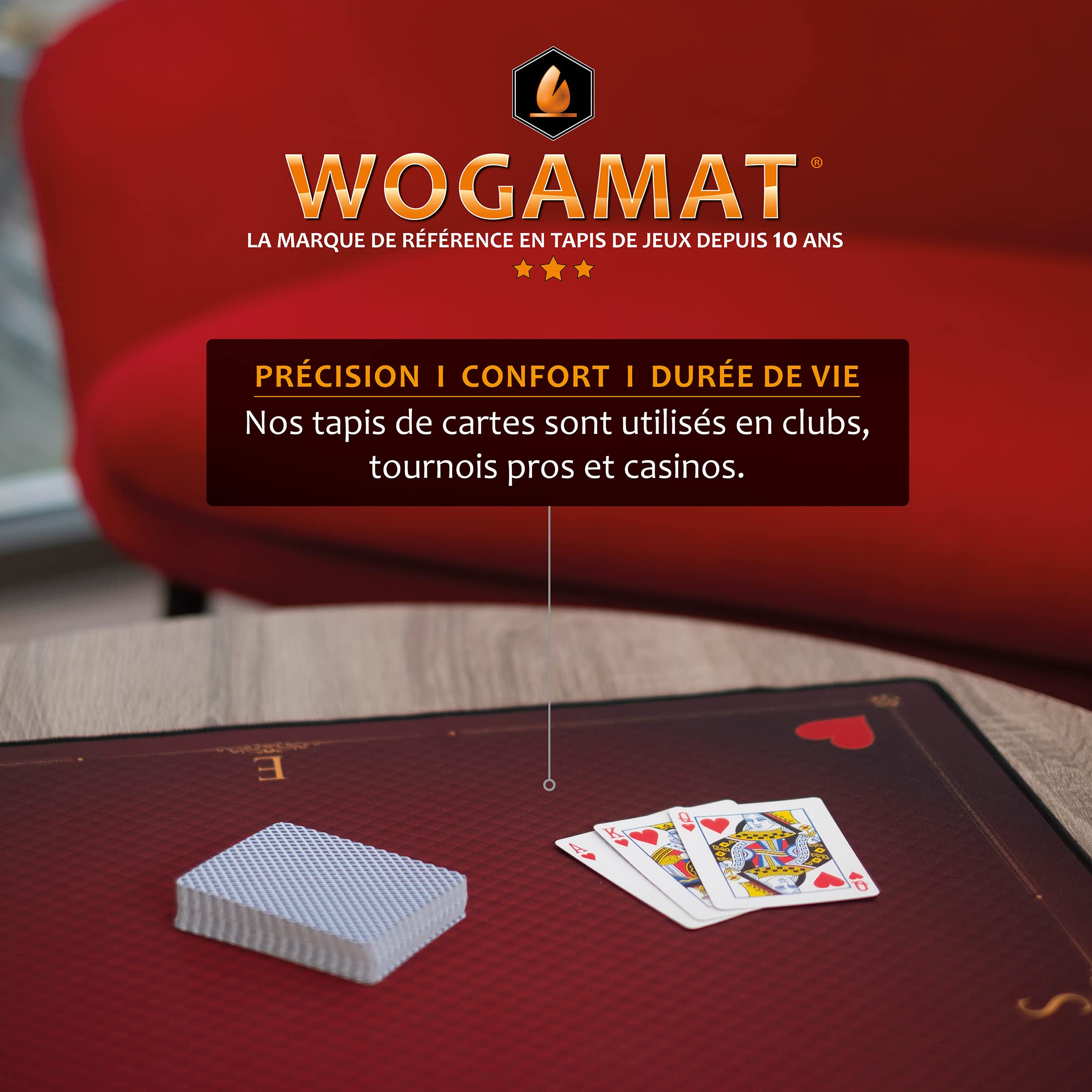 WOGAMAT Tapis De Carte À Jouer Luxe Rouge Poker Contrée Coinche 60 X 60 Cm Neoprene Epais Antiderapant